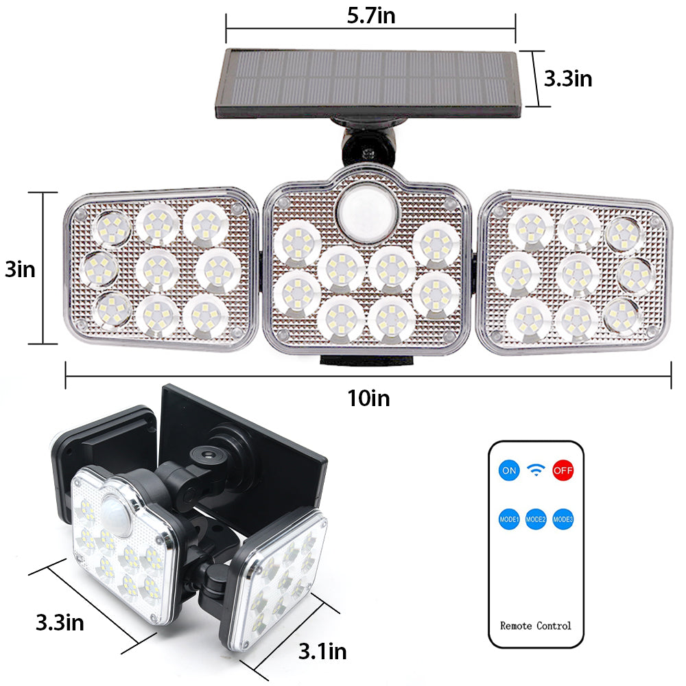 Solar Outdoor Lights 138 LED 3-Head Adjustable 360°Rotating Wide-Angle