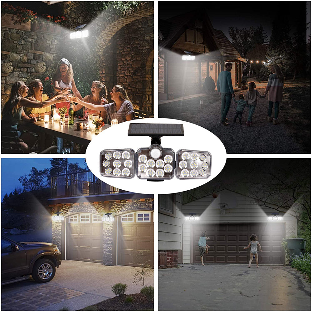 Solar Outdoor Lights 138 LED 3-Head Adjustable 360°Rotating Wide-Angle