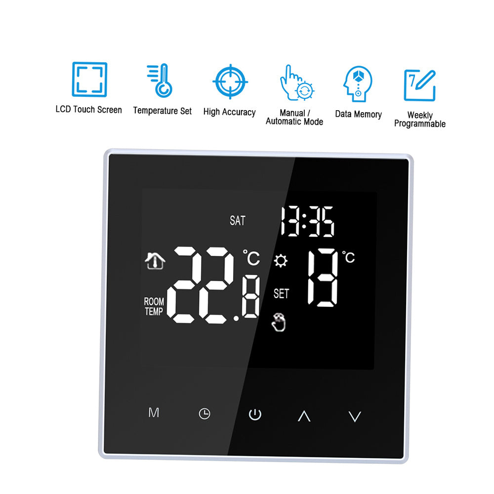 Smart Thermostat Digital Temperature Controller Weekly Circulation Programmable Electric Underfloor Heating with Large LCD Screen for Home School Office Hotel 16A (Not Wi-Fi Type)