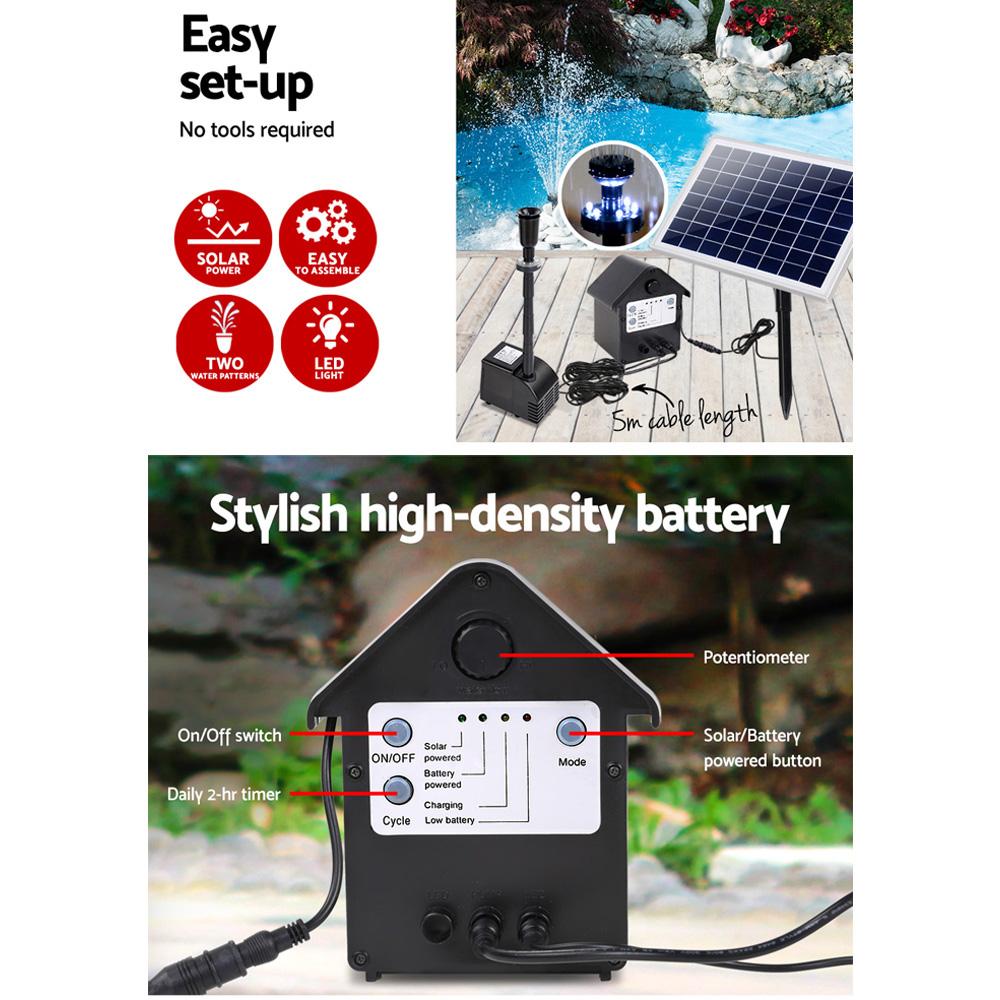 Gardeon Solar Pond Pump Battery Powered Outdoor LED Light Submersible