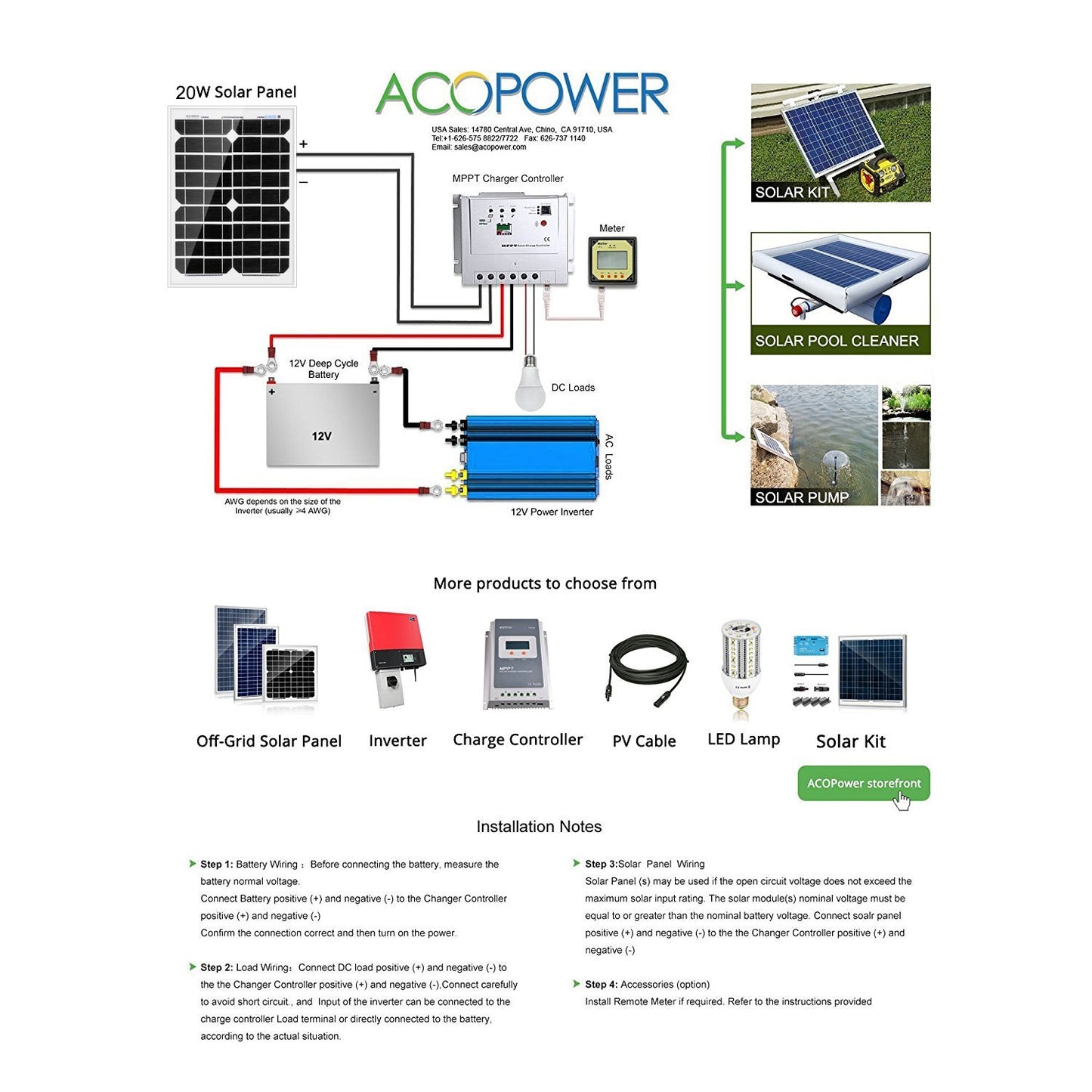 ACOPower 20 Watt Mono Solar Panel for 12 V Battery Charging, Off Grid