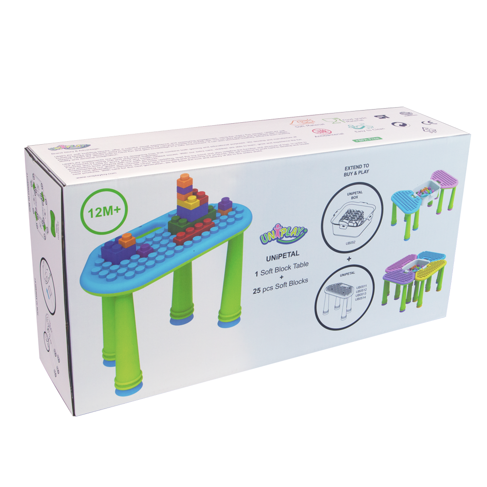 UNiPLAY Weicher Bausteine Tisch UNiPetal Gelb (#UB0514) - Spaß und Entwicklung für Kinder