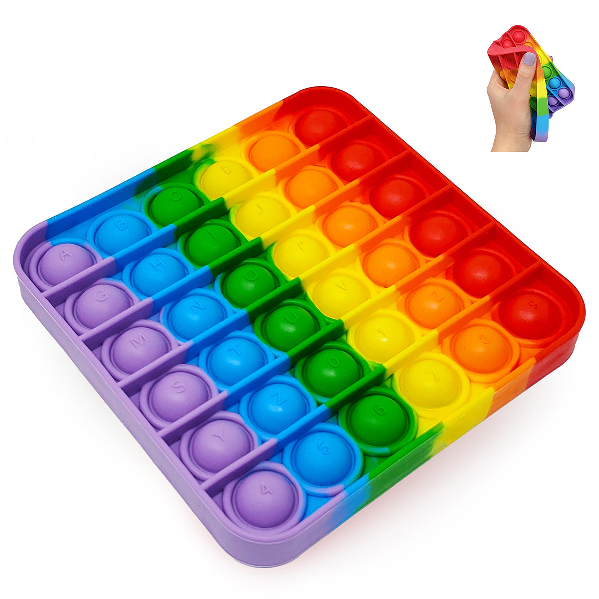 Buntes Regenbogen Quadrat Fidget Spielzeug mit Alphabet und Zahlen - Stressabbauendes Sensorisches Spielzeug für Kinder und Erwachsene