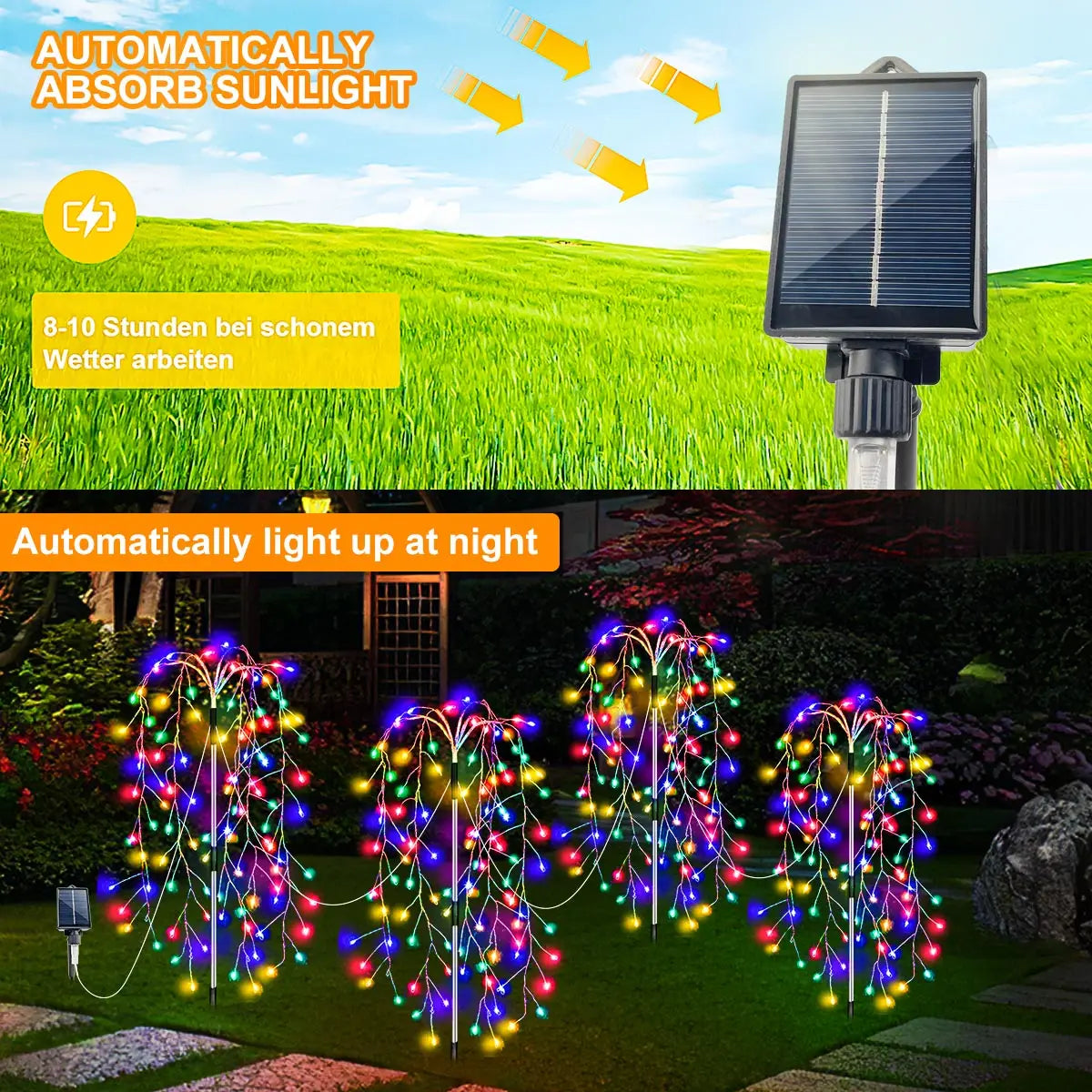 4Pack 680LED Christmas Solar Firecracker Fireworks Lights Outdoor Yard