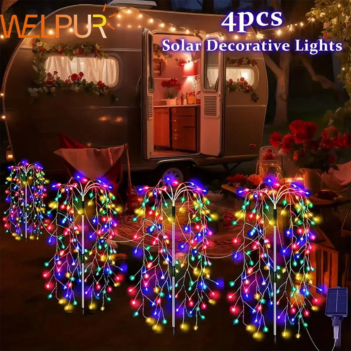 4Pack 680LED Christmas Solar Firecracker Fireworks Lights Outdoor Yard