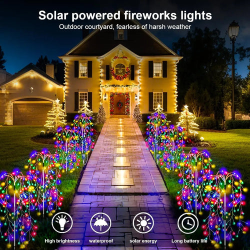 4Pack 680LED Christmas Solar Firecracker Fireworks Lights Outdoor Yard