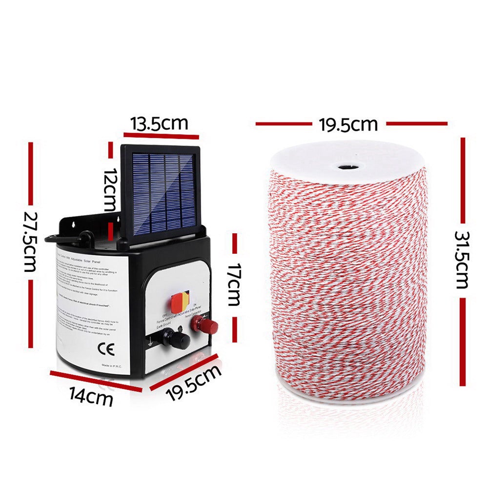 Giantz 8KM Solar Electric Fence Energiser Energizer 0.3J + 2000M Poly