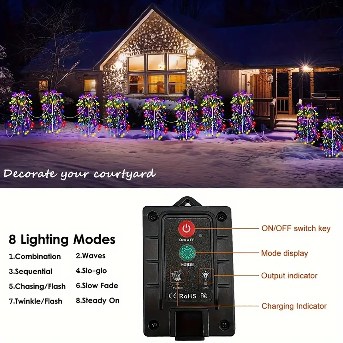 4Pack 680LED Christmas Solar Firecracker Fireworks Lights Outdoor Yard