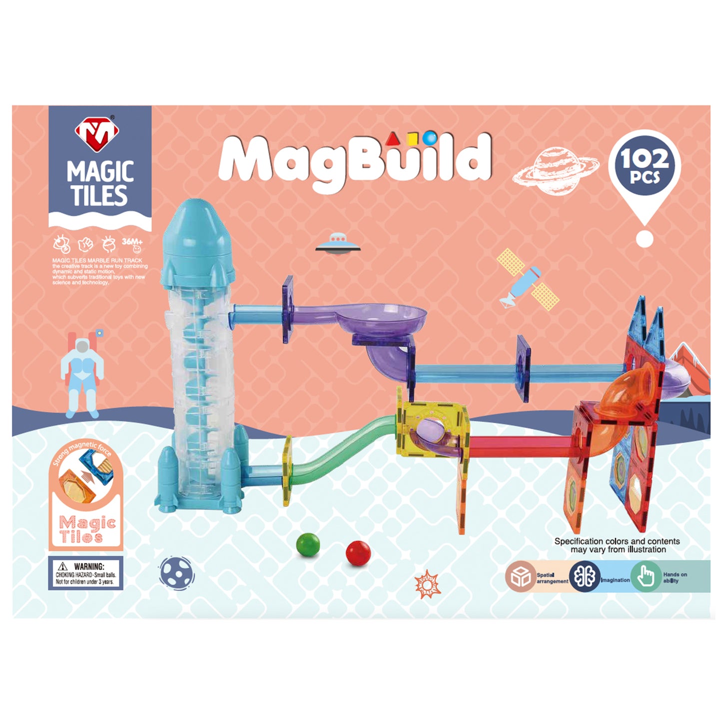 Zummy 102-teiliges Set aus magnetischen Bauklötzen für Kinder