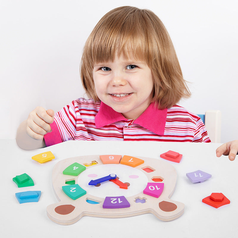 Holzpuzzle-Uhrspielzeug mit Bärenmotiv für Kinder – Montessori Lernspielzeug