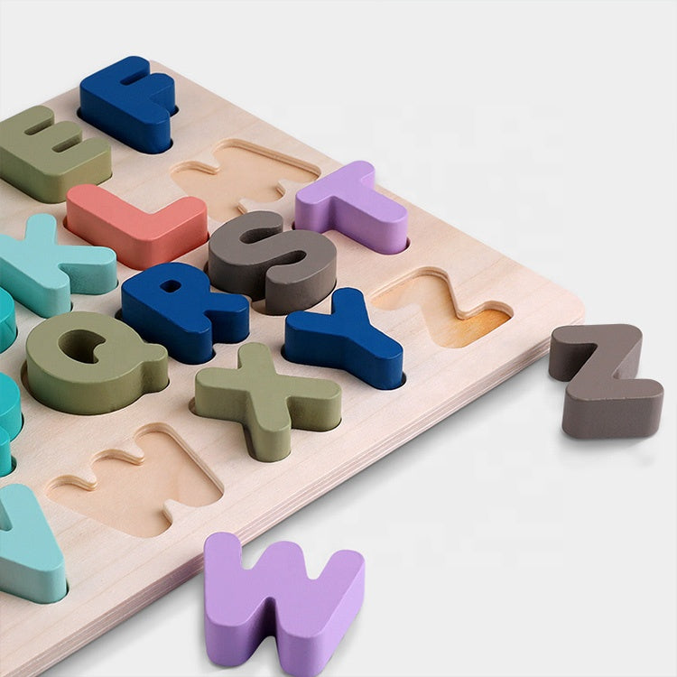 Holzpuzzle Spielzeug - Englisch Buchstaben und Zahlen Lernspiel für Kinder